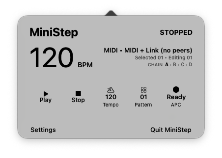 MiniStep running as a compact macOS menu-bar app